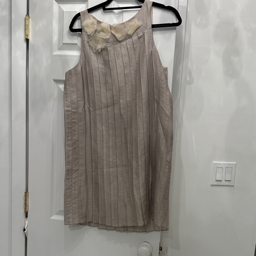 Alice + Olivia Beige Pleated Dress With Floral Detail